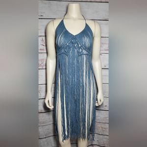 Gorgeous steel blue macreme lace dress coverup size medium